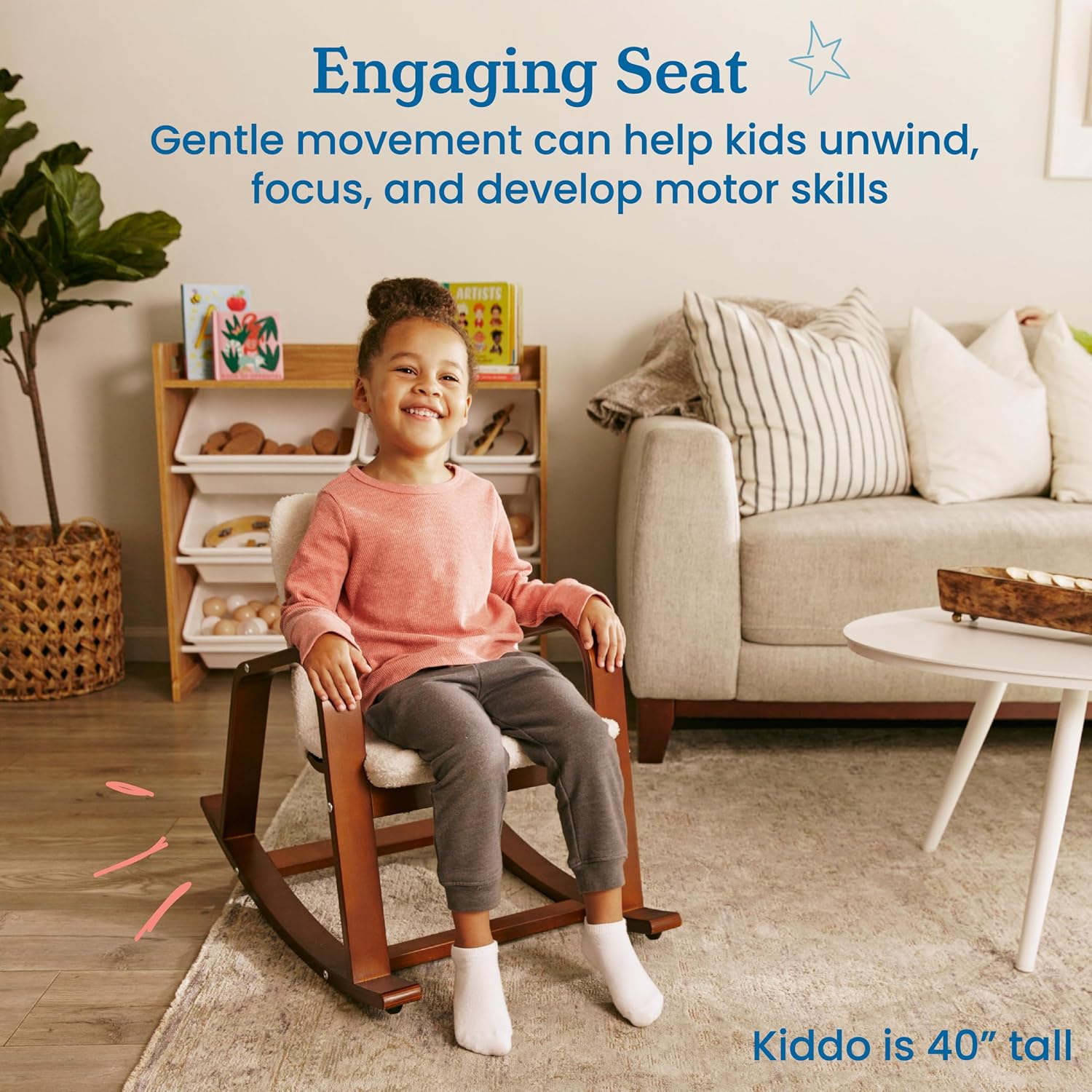 ECR4Kids Bentwood Reading Rocking Chair with Armrests and Cushion, Montessori Furniture, Dark Walnut