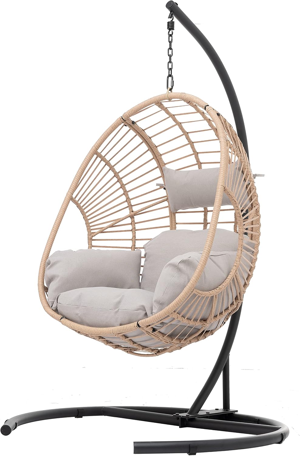 LUMISOL Outdoor Indoor PE Wicker Swing Egg Chair, Egg Hanging Chair with Stand, Patio Wicker Swinging Chair for Patio Bedroom Balcony, Beige