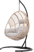 LUMISOL Outdoor Indoor PE Wicker Swing Egg Chair, Egg Hanging Chair with Stand, Patio Wicker Swinging Chair for Patio Bedroom Balcony, Beige