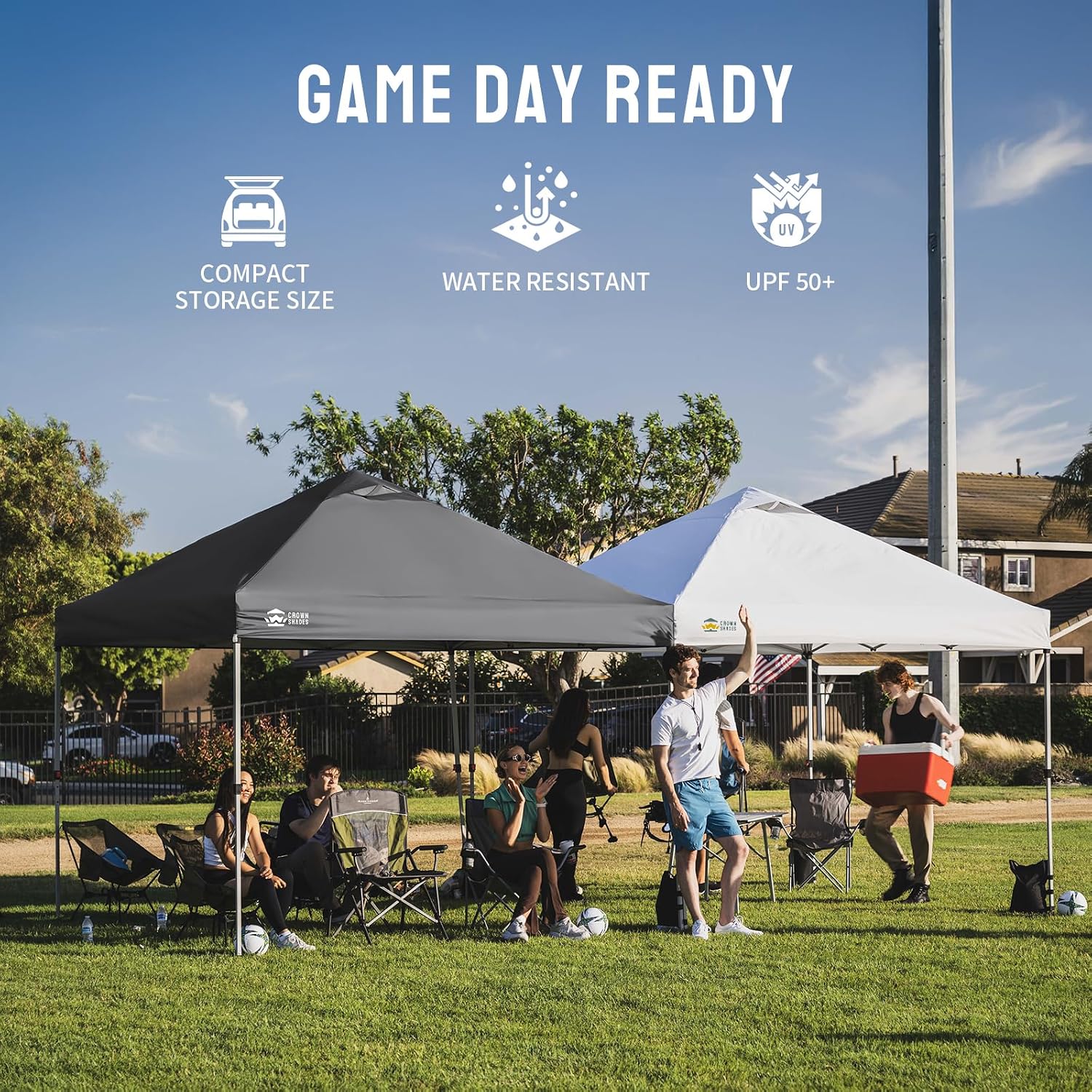 CROWN SHADES 12x12 Pop Up Canopy Outside Canopy, Patented One Push Tent Canopy with Wheeled Carry Bag, Bonus 8 Stakes and 4 Ropes, Black