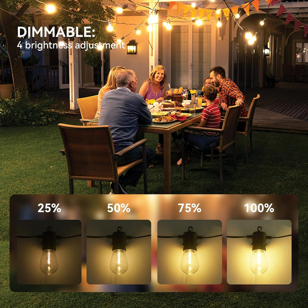 Aoxun 72FT LED Outdoor String Lights with 26 Edison Shatterproof Bulbs(2 Spare), Waterproof Hanging Lights for Gazebo, Porch, Deck, Garden, Backyard