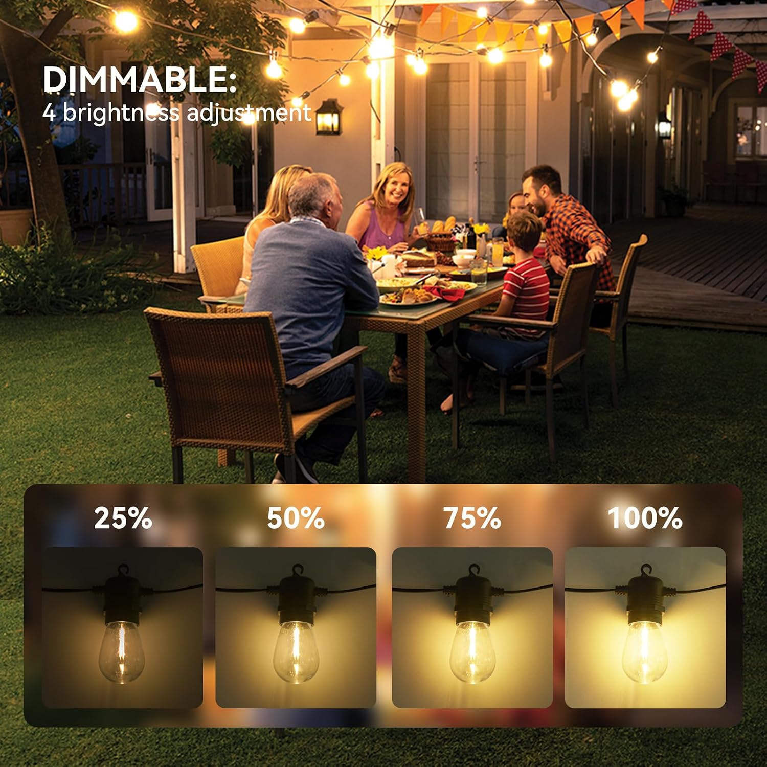 Aoxun 72FT LED Outdoor String Lights with 26 Edison Shatterproof Bulbs(2 Spare), Waterproof Hanging Lights for Gazebo, Porch, Deck, Garden, Backyard