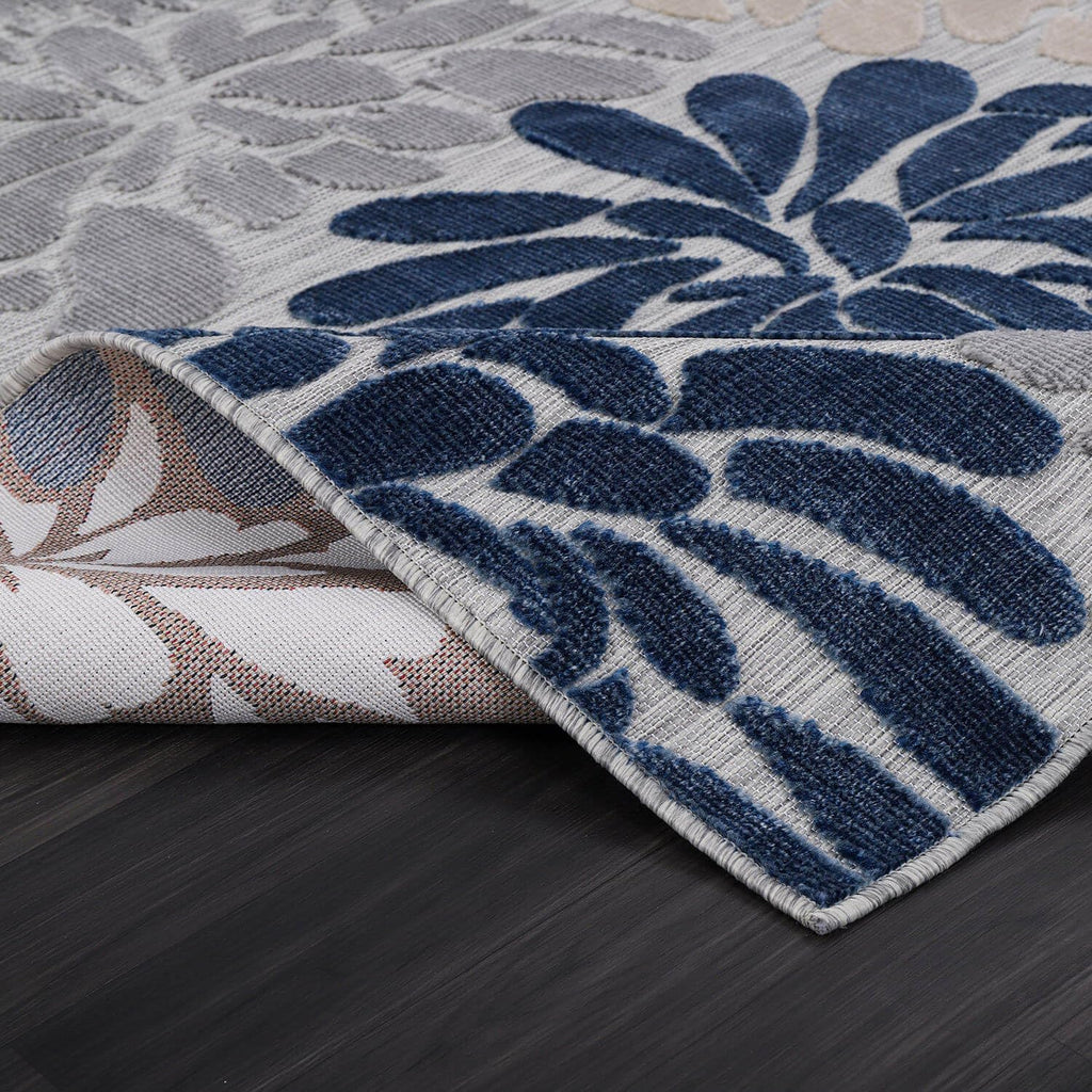 Luul Home Floral Indoor Outdoor Rugs 9x12 Large Area Rug for Living Room, Patio Decor, Kitchen, and Entryway Rug, Washable Stain Resistant Outside Carpet Blue 9 x 12