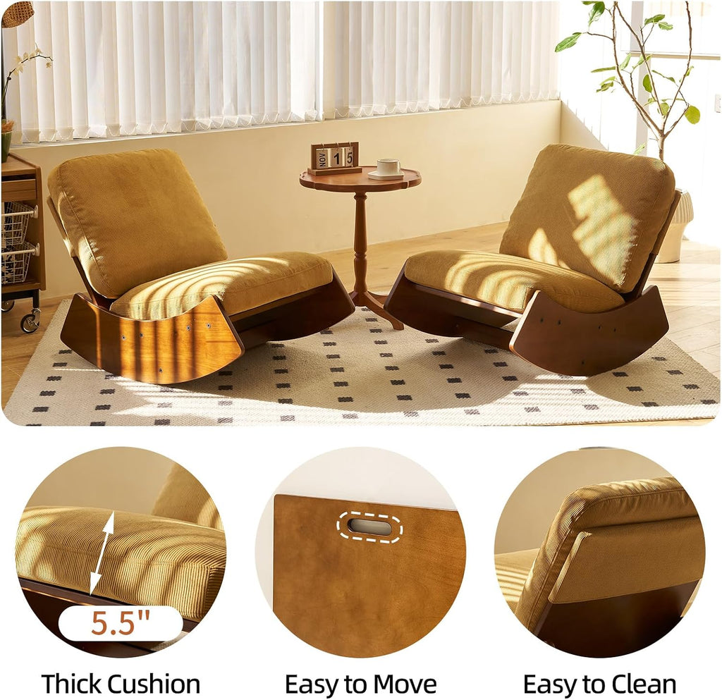 HAZO Nursery Rocking Chair Corduroy Fabric Upholstered Tall Back Glider Rocker Rocking Accent Chair Comfy Single Sofa Side Chair for Living Room Bedroom Hotel, Bedroom, Baby Room (Tan)