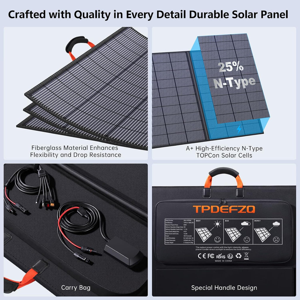 400W Portable Solar Panel for Power Station, 36V ETFE Foldable Solar Panel Charger,25% High Efficiency,MC4 Output, IP68 Waterproof, for Outdoor Camping, RV