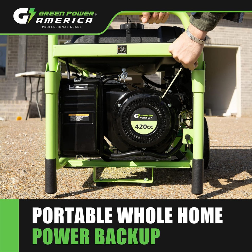 Green-Power America Dual Fuel Portable Generator 10000 Watt,Gas or Propane Powered,Electrical/Recoil Start, Equipped with CO-Seizer CO Protection System
