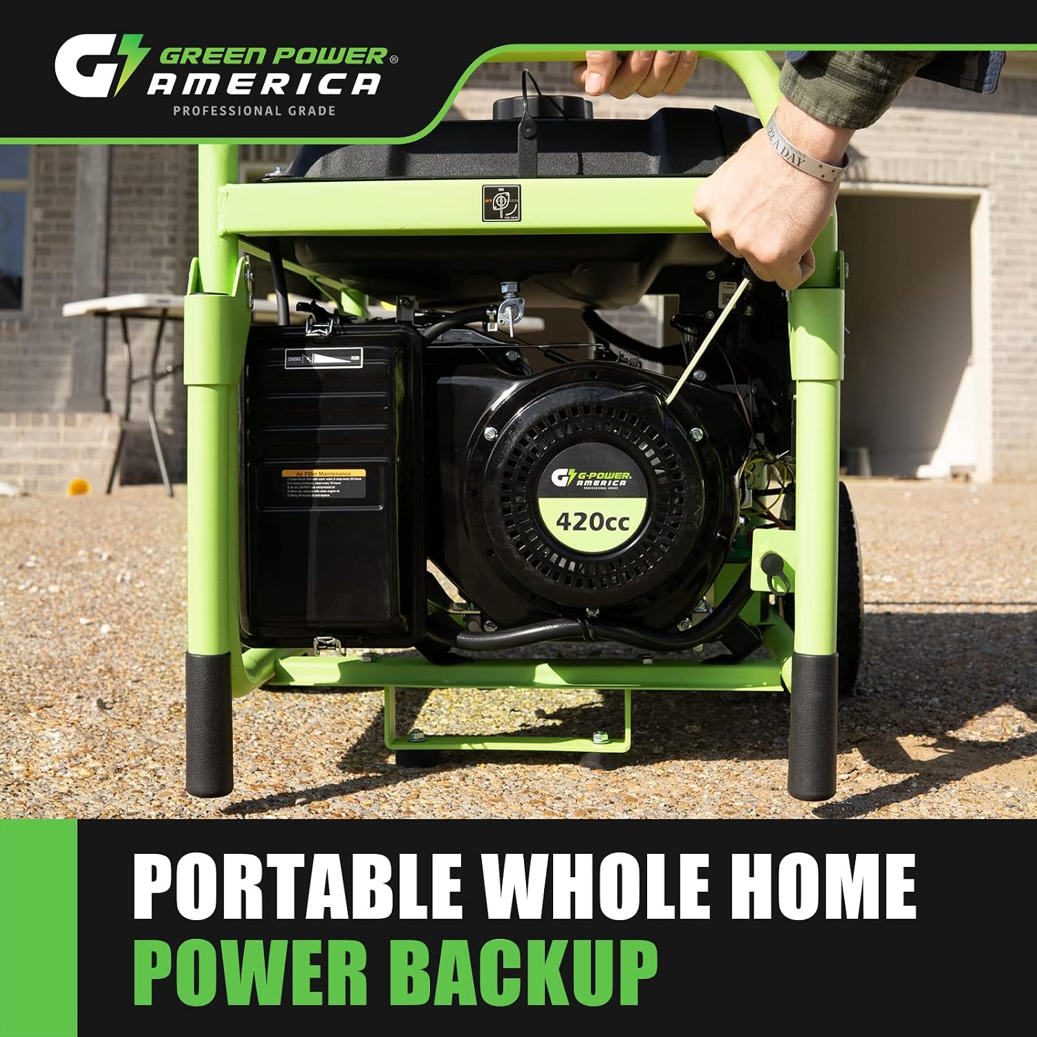 Green-Power America Dual Fuel Portable Generator 10000 Watt,Gas or Propane Powered,Electrical/Recoil Start, Equipped with CO-Seizer CO Protection System