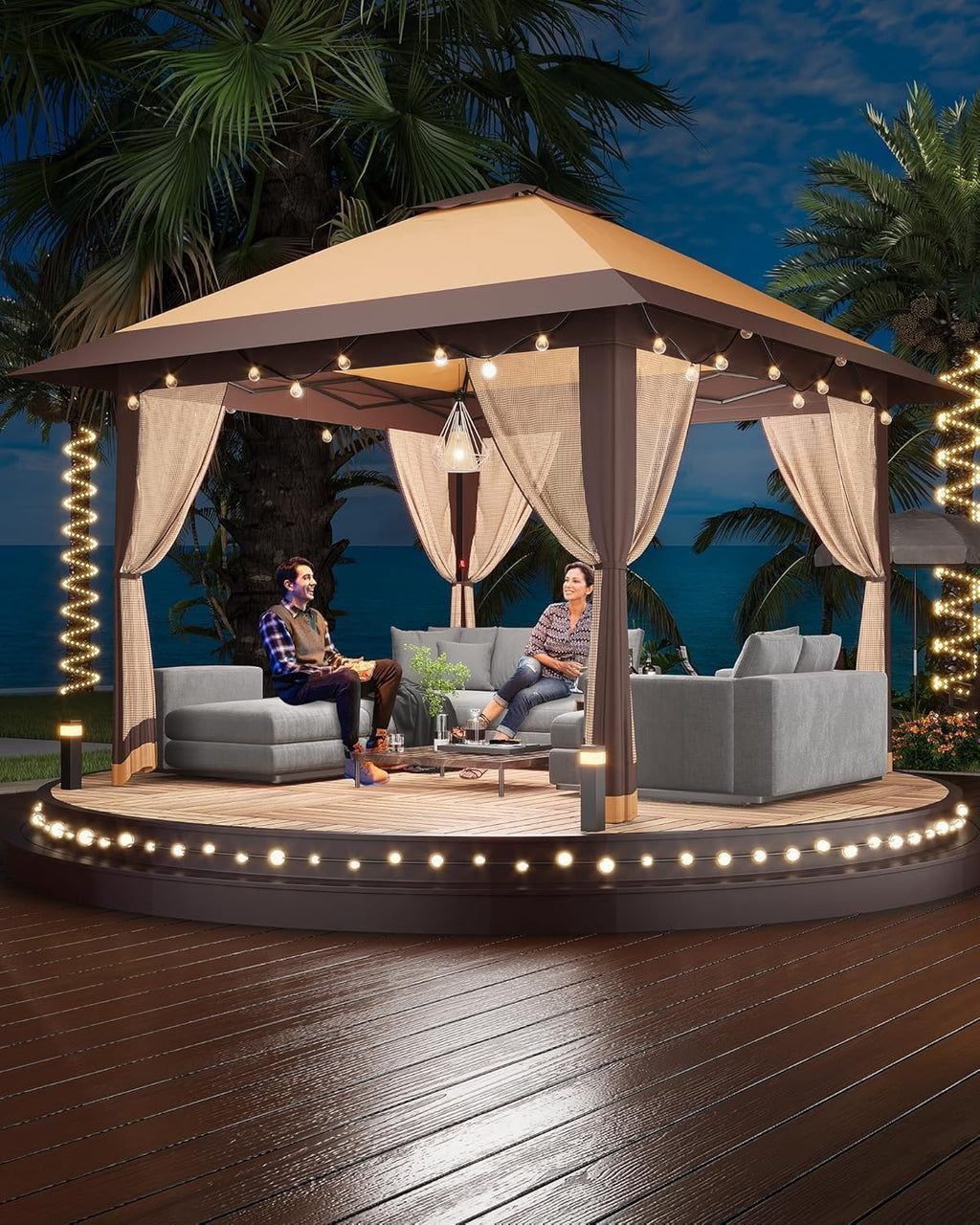 13x13 Pop Up Gazebo, Outdoor Canopy Tent with Mosquito Net, Height Adjustable Canopy Gazebo, Large Shade Tent for Camping, Lawn, Backyard, Garden, Patio