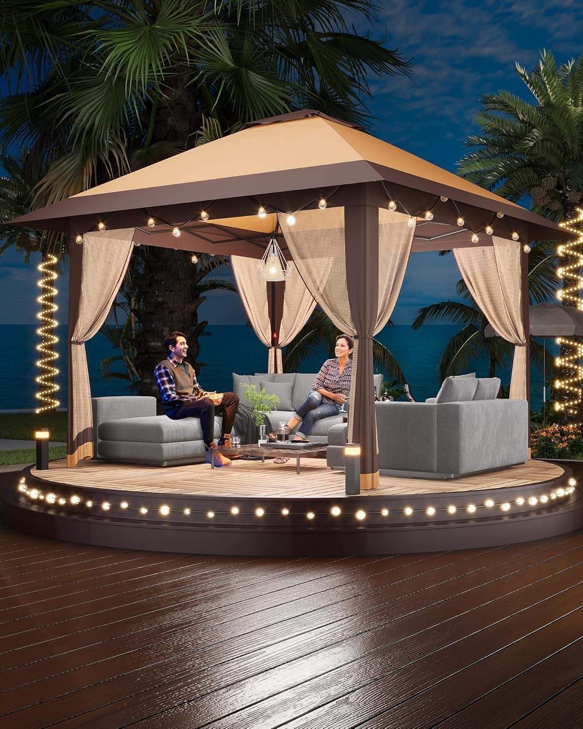 13x13 Pop Up Gazebo, Outdoor Canopy Tent with Mosquito Net, Height Adjustable Canopy Gazebo, Large Shade Tent for Camping, Lawn, Backyard, Garden, Patio