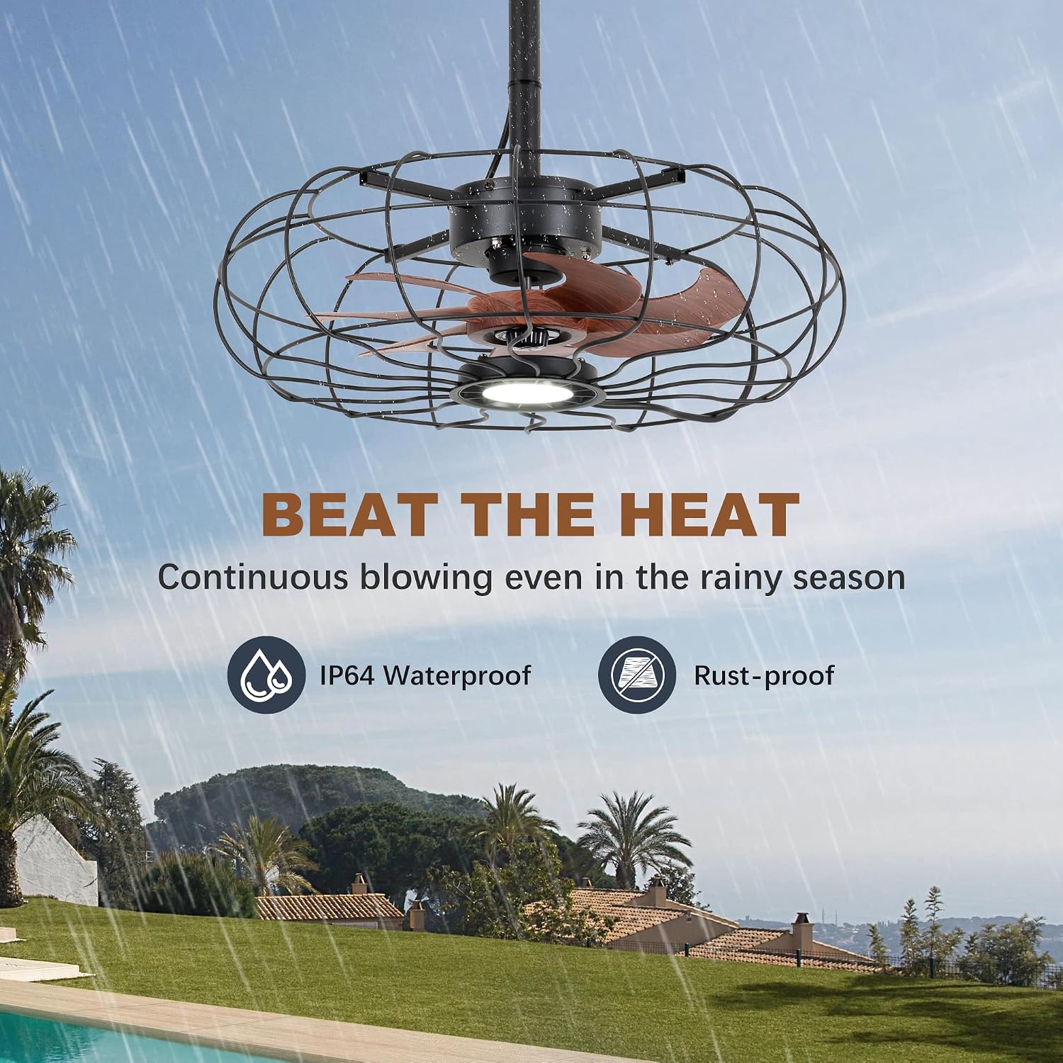 20' Outdoor Ceiling Fan with Light, With Remote and App Remote, IP65 Waterproof Gazebo Hanging Fan, 3CCT Dimmable, Portable Plug in Ceiling Fan with Cord Hook for Patio Porch Pergola Indoor(Black)