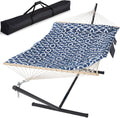 SUNCREAT Double Portable Hammock with Stand Included, 475 lbs Capactiy, Extra Large Two Person Hammock, Blue Pattern