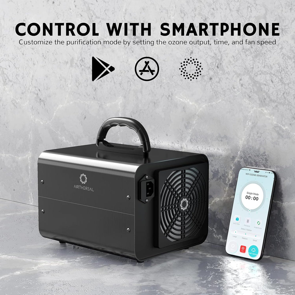 Airthereal MA10K-PRO SMART WiFi Ozone Generator - High Ozone Output Capacity Ozonator- Odor Remover, Deodorizer, Sterilizer - Adjustable Output and Timer Settings for Any Size Room - Black