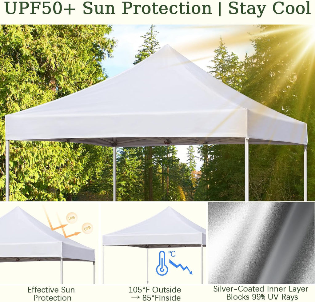 Easy 10x10 Pop Up Canopy Tent with 4 Sidewalls, Heavy Duty Commercial Use, Peak Tensioner Frame, Industry-Leading 3000mm Waterproof, 500D Silver Coated, Wheeled Bag, Sandbags, Stakes & Ropes, White