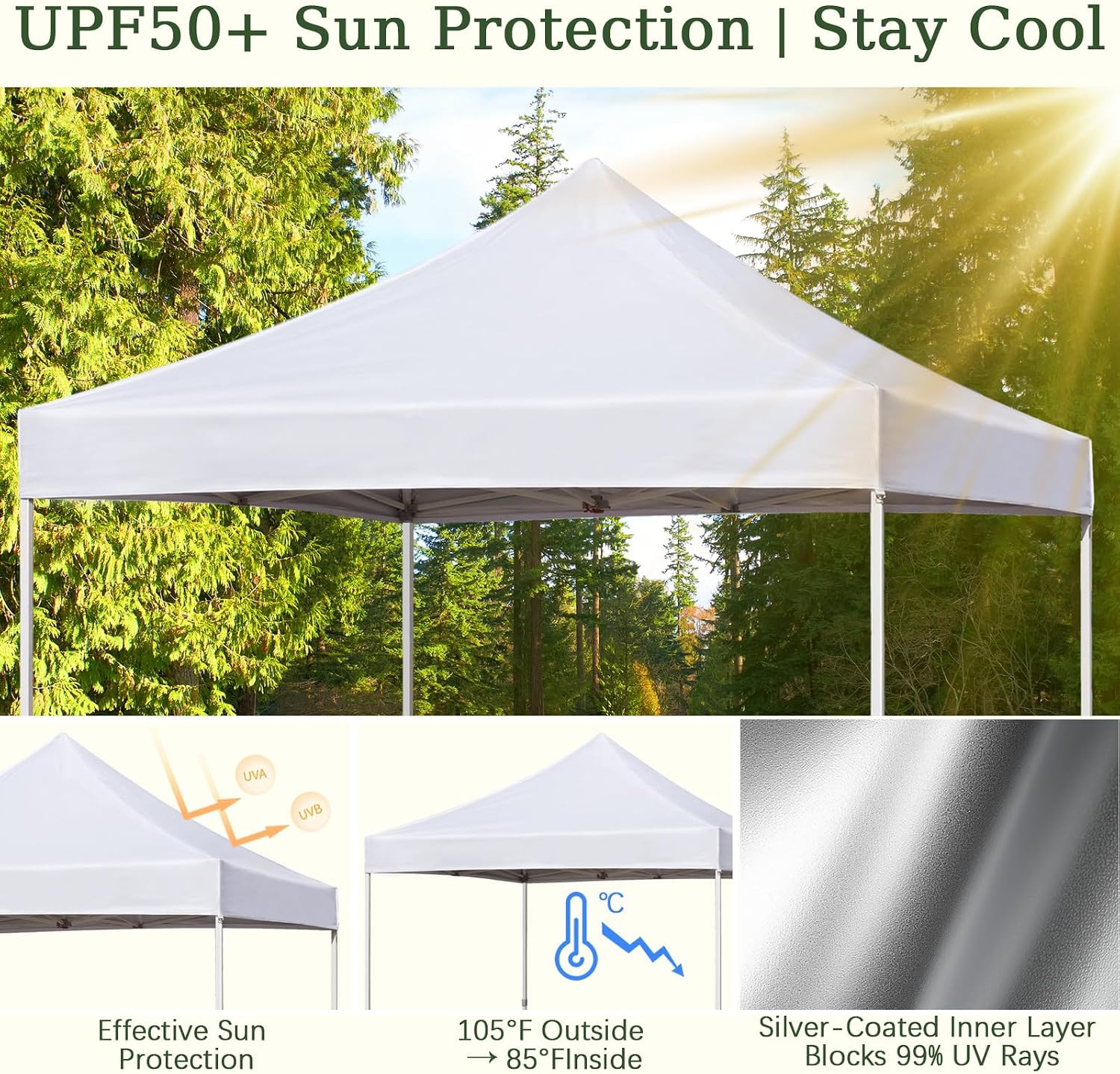 Easy 10x10 Pop Up Canopy Tent with 4 Sidewalls, Heavy Duty Commercial Use, Peak Tensioner Frame, Industry-Leading 3000mm Waterproof, 500D Silver Coated, Wheeled Bag, Sandbags, Stakes & Ropes, White