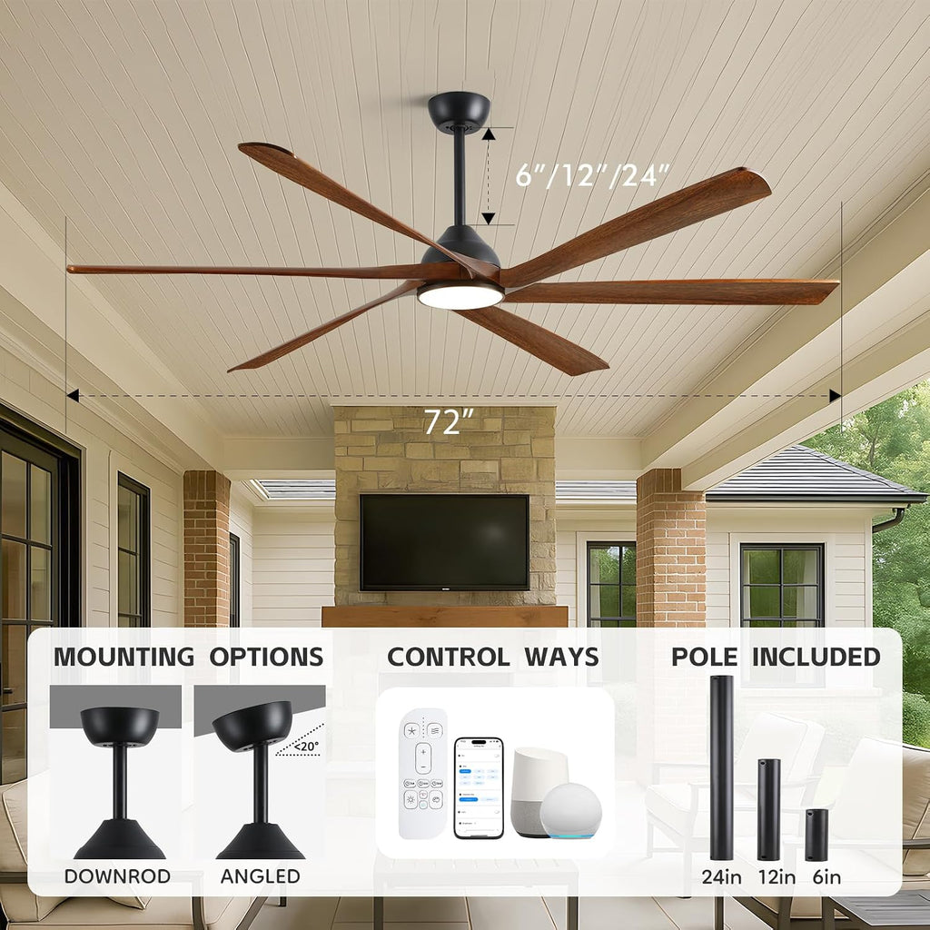 72 inch Outdoor Ceiling Fan for Patio with Lights, High CFM Modern Smart Ceiling Fan with Alexa/Remote/App Control, Rustic Farmhouse Wood Outdoor Fan for Indoor Exterior Porch Gazebo Garage