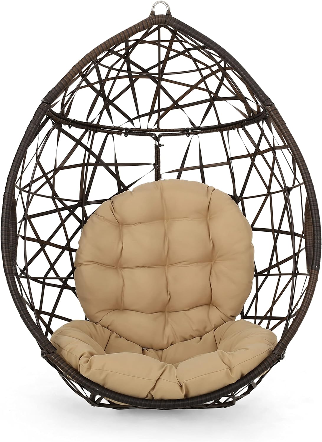 Christopher Knight Home Isaiah Indoor/Outdoor Wicker Tear Drop Hanging Chair (Stand Not Included), Multi-Brown and Tan