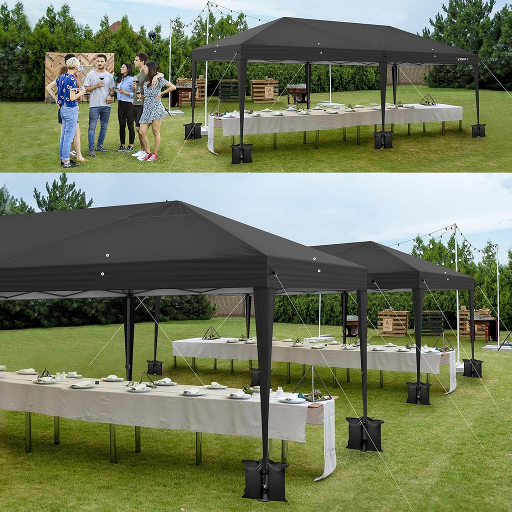 VINGLI 10'x20' Pop Up Canopy Tent with Carry Bag, Portable Instant Party Tent Waterproof Outdoor Canopy for Outdoor Events, Party, Wedding (Black)