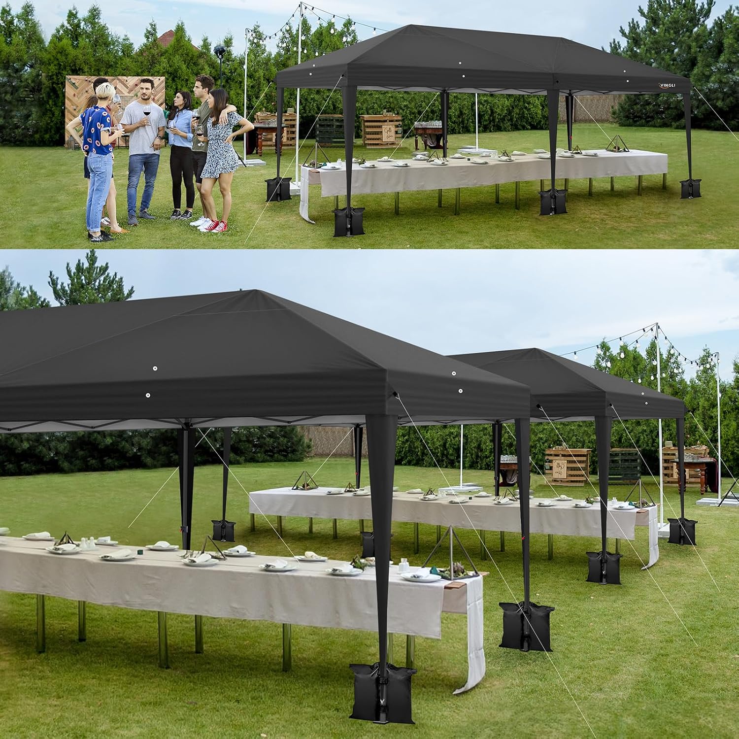 VINGLI 10'x20' Pop Up Canopy Tent with Carry Bag, Portable Instant Party Tent Waterproof Outdoor Canopy for Outdoor Events, Party, Wedding (Black)