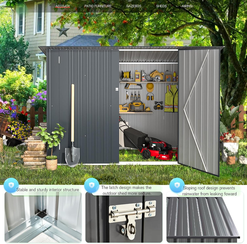 AECOJOY 3'x6' Outdoor Storage Bike Shed, Small Metal Garden Outdoor Storage Cabinet Sheds & Outdoor Storage Clearance, Lean to Tool Garden Shed for Outside