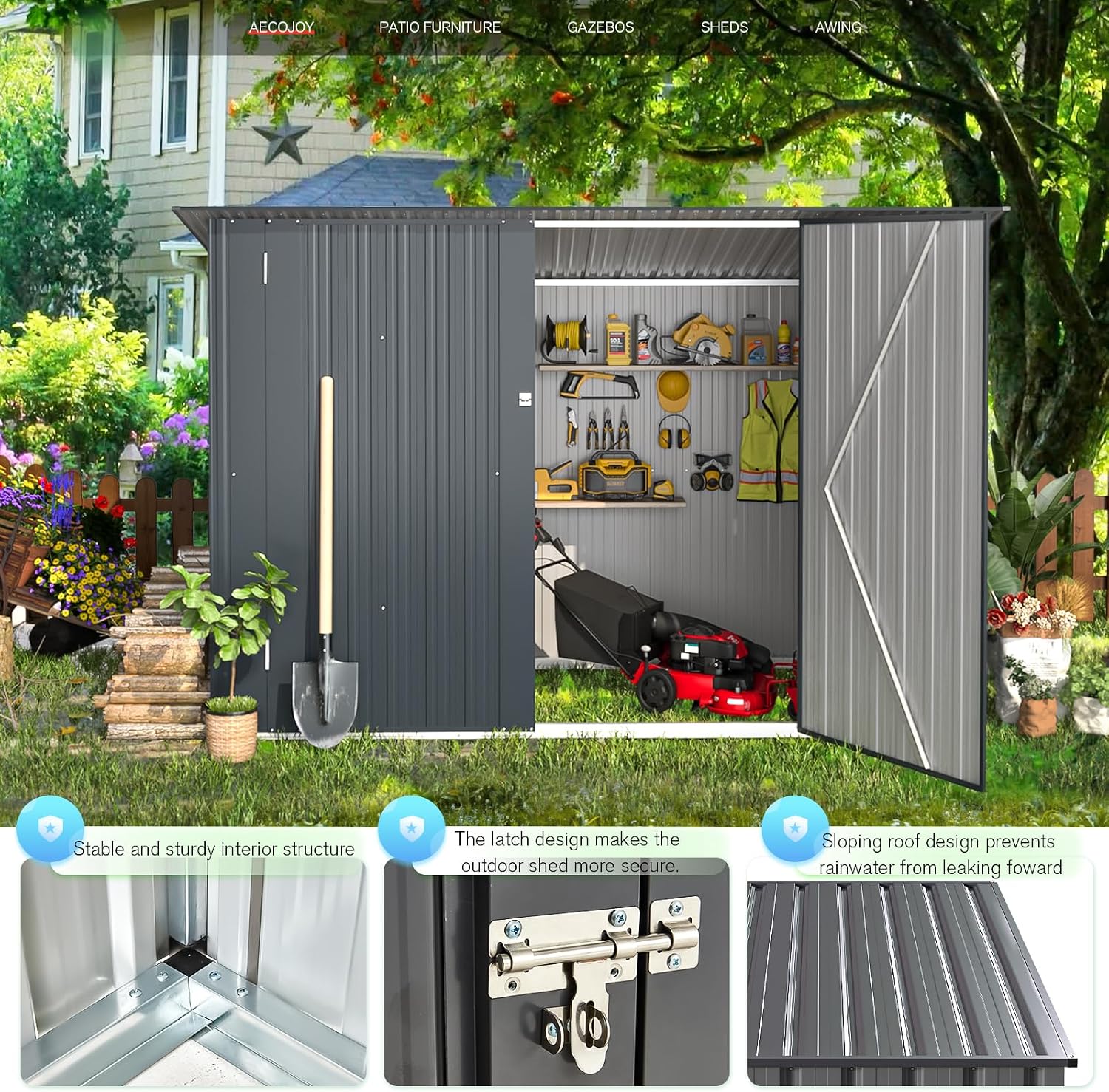 AECOJOY 3'x6' Outdoor Storage Bike Shed, Small Metal Garden Outdoor Storage Cabinet Sheds & Outdoor Storage Clearance, Lean to Tool Garden Shed for Outside