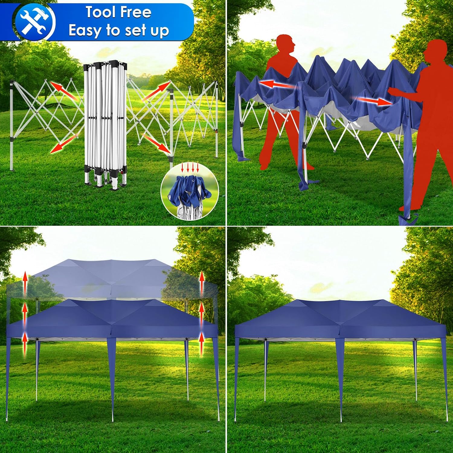 COBIZI 10x20 Pop Up Canopy Tent Party Tents for Parties Weddings Backyard Waterproof Outdoor Commercial Instant Canopy Event Tent with Stakes, Ropes,Sandbags, Deep Blue
