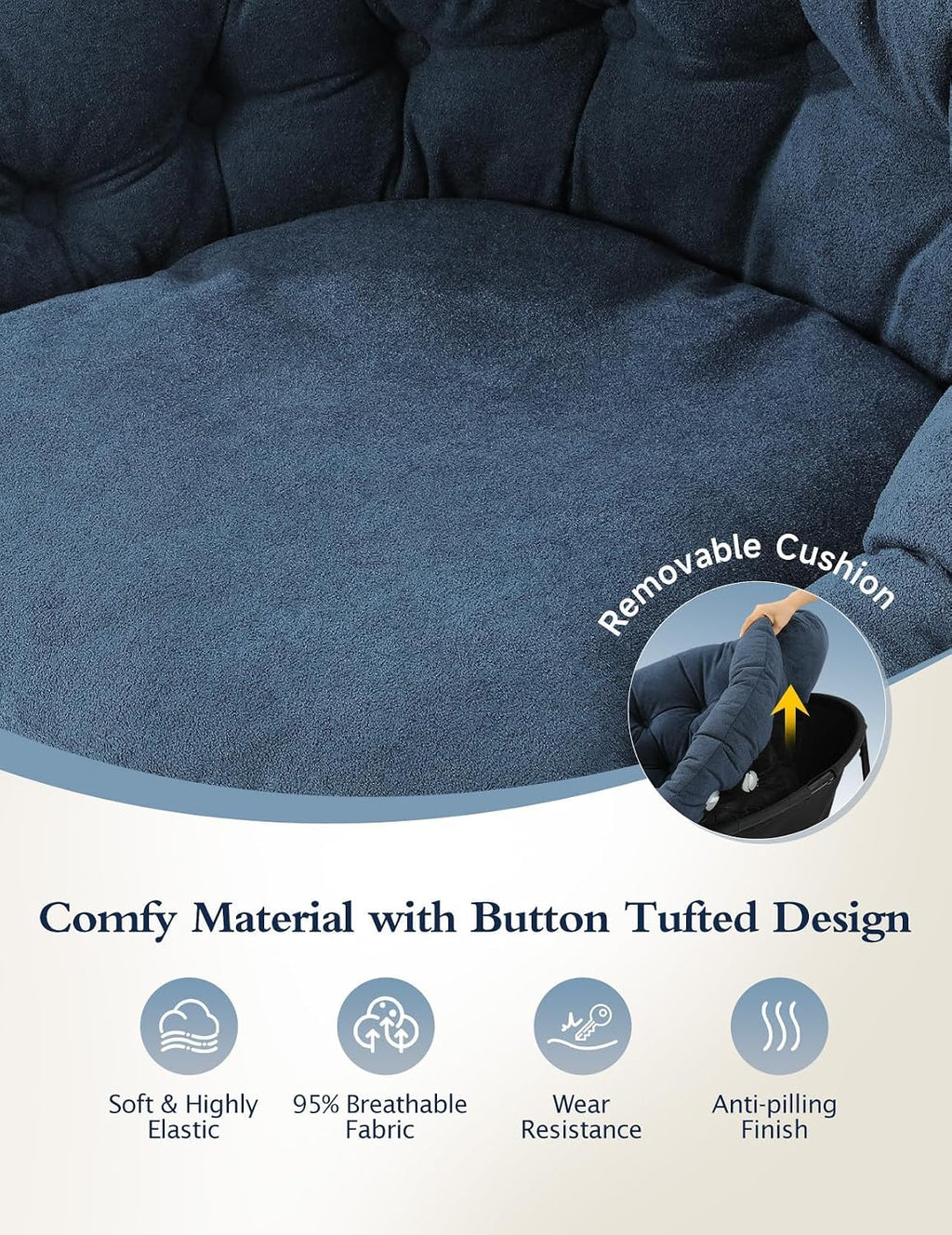 Kidirect Wide Rocking Chair Nursery, Comfy Saucer Nursery Rocking Chairs with Removable Cushion, Indoor Papasan Nursing Chair for Breastfeeding, Mecedora para Adultos for Living Room & Bedroom (Blue)