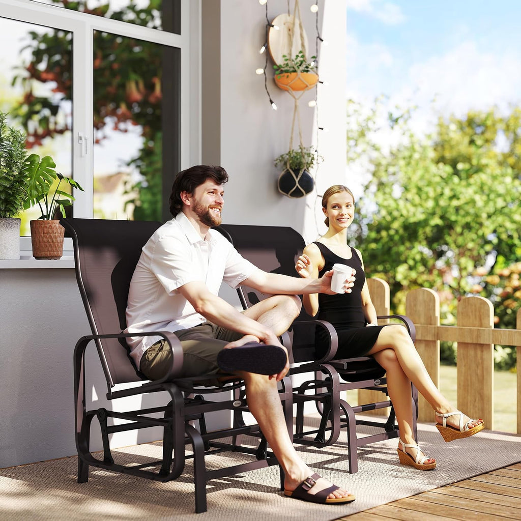 Outsunny Outdoor Glider Chair Set of 2, Gliders for Outside Patio with Smooth Gliding Mechanism and Lightweight Construction for Backyard, Brown