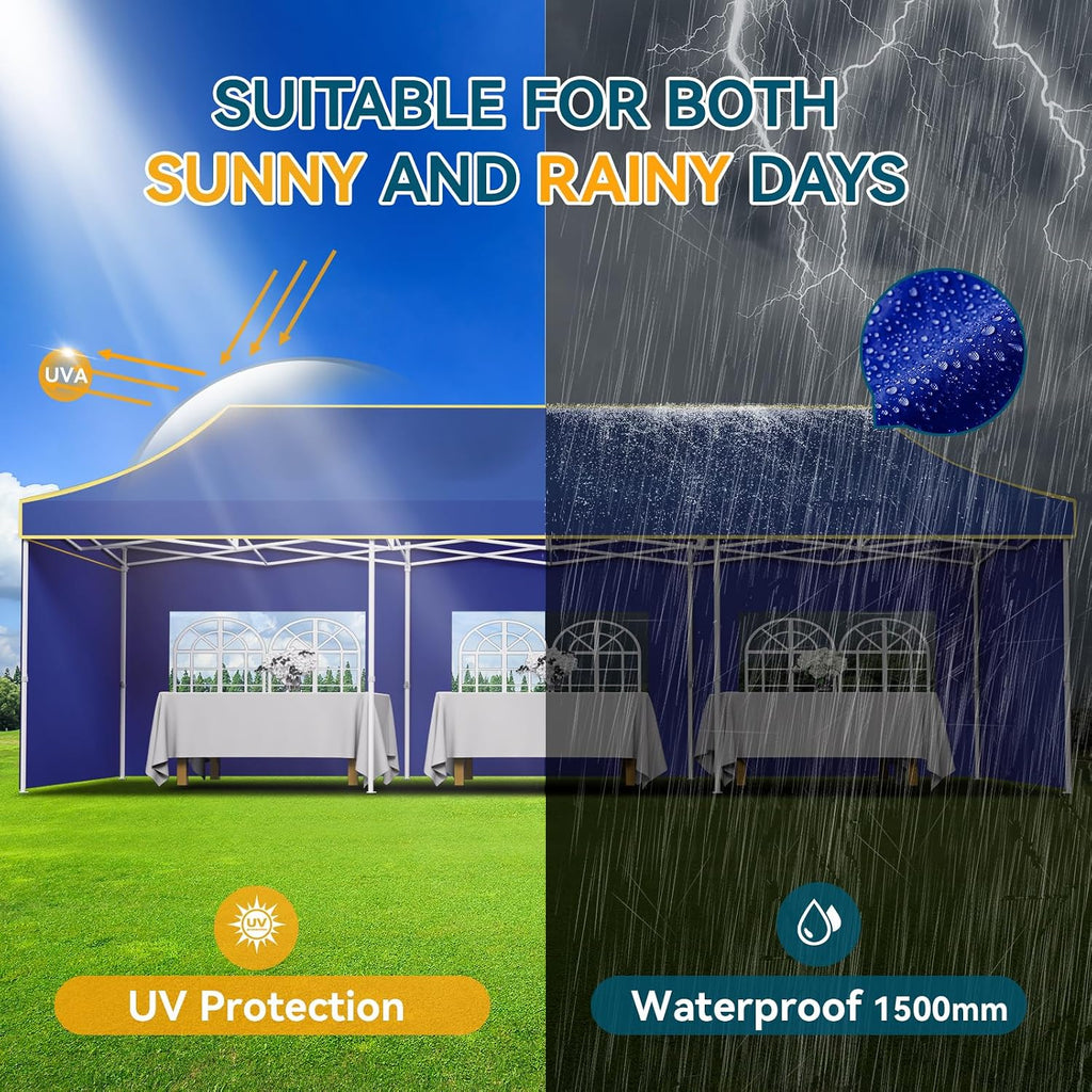 Hoteel 10x30 Pop Up Canopy Tent Heavy Duty with 5 Sidewalls, Waterproof Party Tent, Easy Set-up Commercial Instant Tents with Roller Bag & Sandbags, Hexagonal Leg (1-Year Warranty)