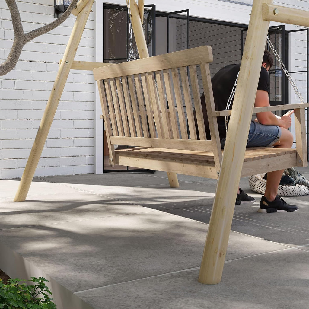 Outsunny 660 lbs Porch Swing Frame, Heavy Duty A-Frame Wooden Swing Stand for DIY Painting, Freestanding Hanging Chair Stand Only for Porch, Lawn, Garden, Backyard, Natural Wood