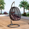 Egg Swing Chair Outdoor with Stand, Hanging Egg Rattan Basket Chair with Cushion and Pillow, Lounge Chair, Foldable Basket and Metal Stand for Porch, Patio, Bedroom, Balcony,Yard (Black)