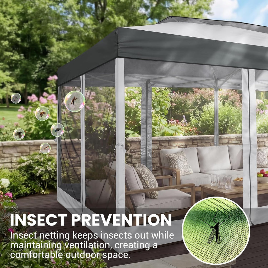 COBIZI 10x20 Pop Up Gazebo with Mosquito Netting Sidewalls, One Push Easy Up Canopy with Dual Vent Roof, Waterproof&UV 50+ Screen Tents for Parties, Backyard, Patio, Commercial Event, Light Gray&Gray