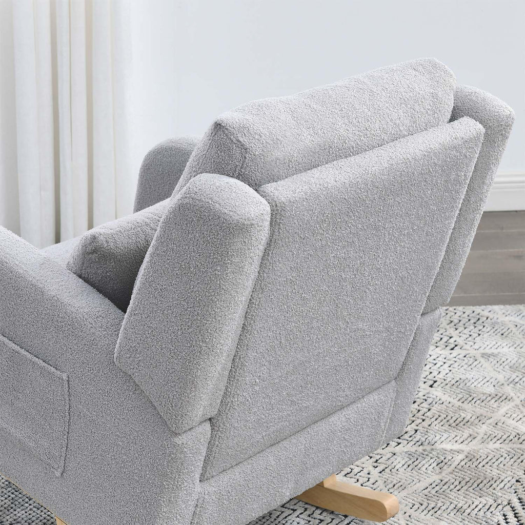 Rocking Glider Chair for Nursery, Wingback Accent Rocker Chair Upholstered Tall Back Arm Chair w/Side Pockets, Modern Leisure Single Sofa for Living Room, Hotel, Bedroom, Baby Room, Grey