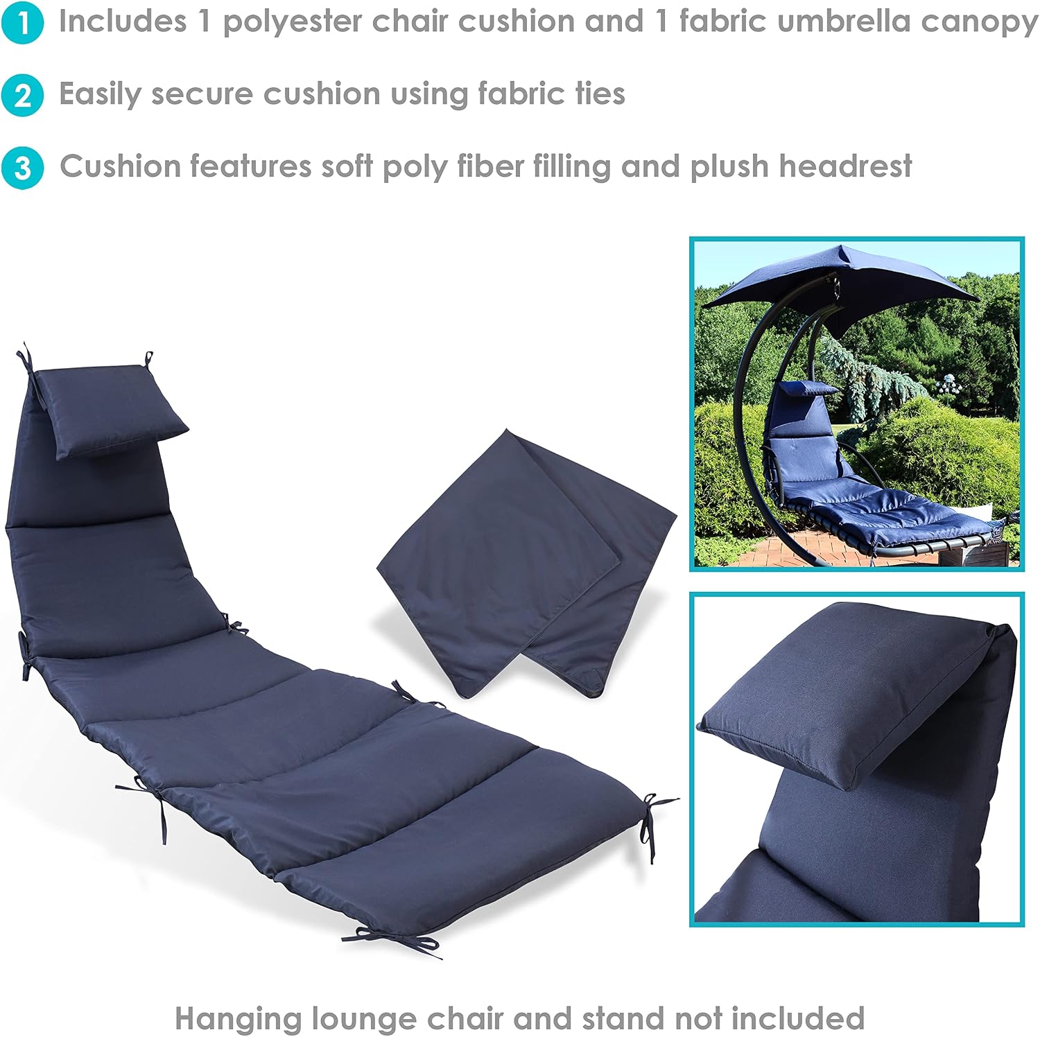 Sunnydaze Outdoor Hanging Lounge Chair Replacement Cushion and Floating Umbrella Fabric Only - Curved Swing Chair Cushion Replacement - Navy Blue