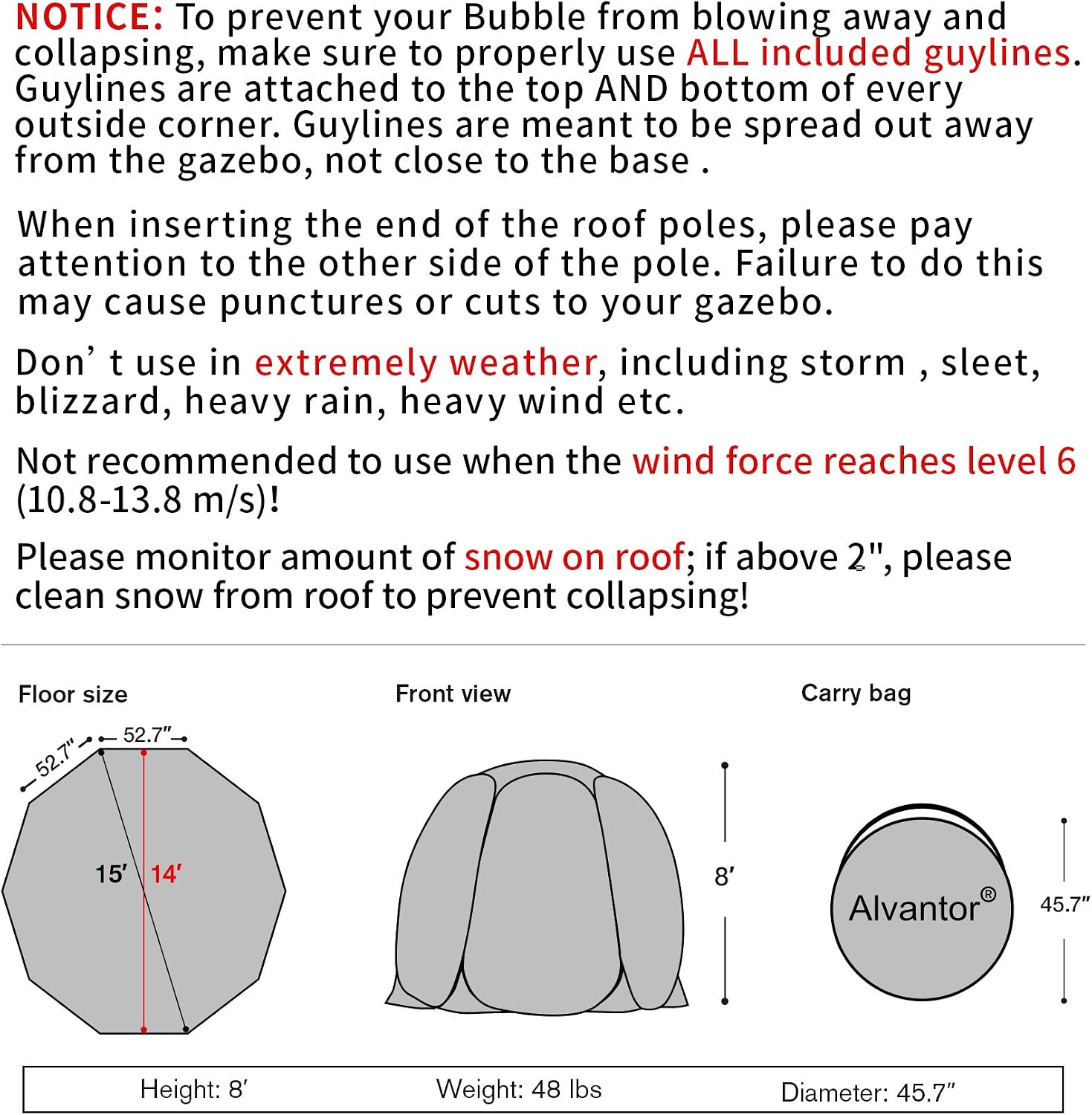 Alvantor® Pop Up Bubble Tent® - 15' x 15' Instant Igloo Tent® - 12-15 Person Screen House for Patios - Large Oversize Weather Proof Pod - Cold Protection Camping - Beige
