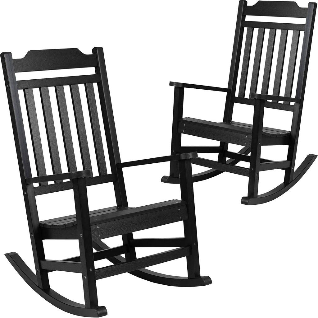 Flash Furniture Set of 2 Winston All-Weather Rocking Chair in Black Faux Wood