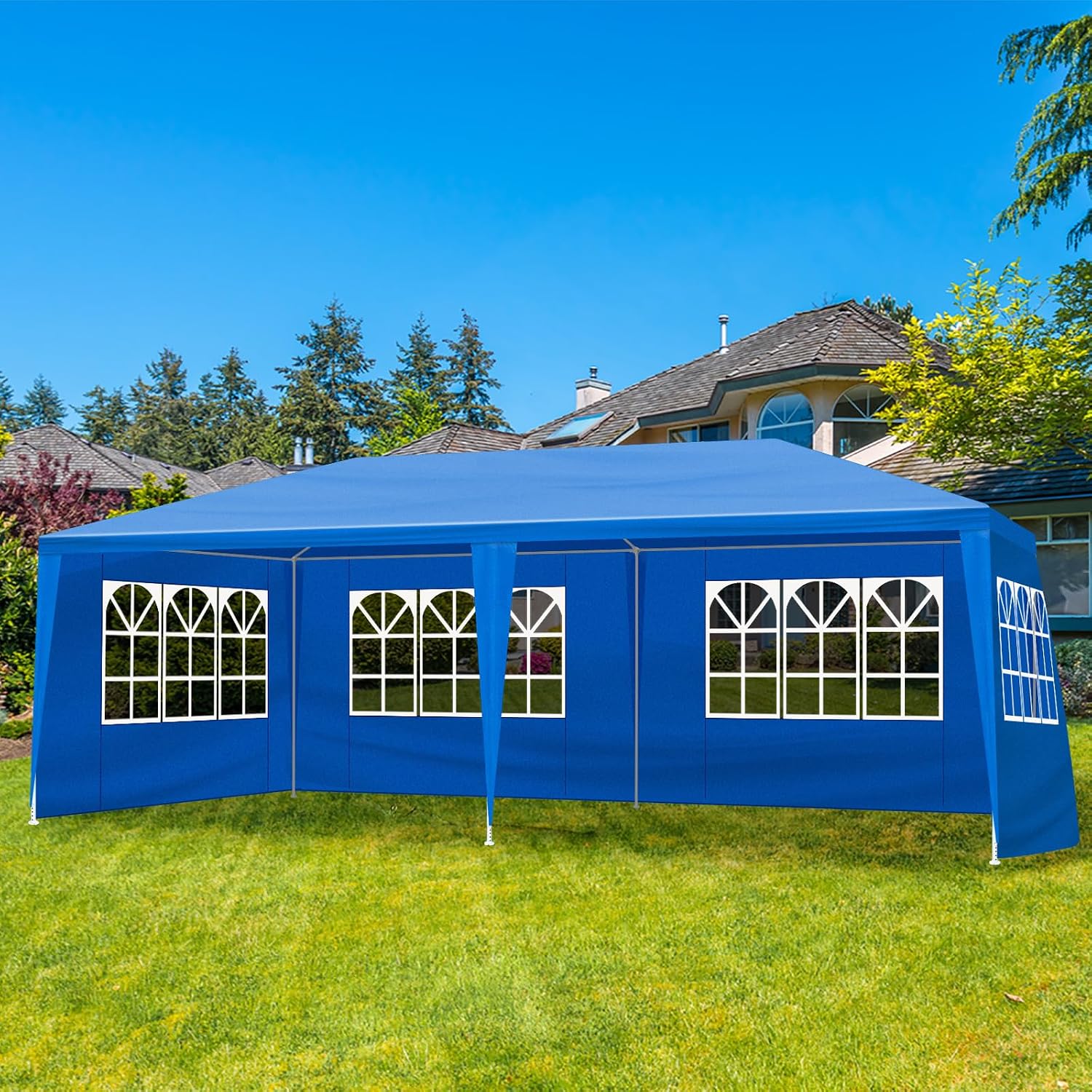 Party Tent for Outdoor Wedding, Birthday, Event, Patio Gazebo, Carport Canopy Shade With Removable Sidewalls & Transparent Window (10'x20'/6 Sidewalls Blue)