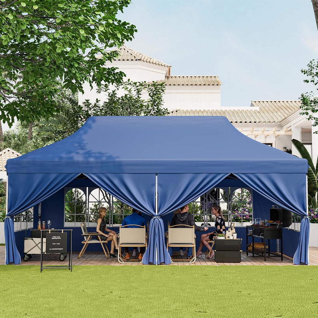 HAPPYGRILL 10x20FT Pop-up Canopy with Detachable Sidewalls, Instant Canopy Tent with Carrying Bag, UPF50+ Sun Protection, Easy Setup Gazebo for Outdoor Party Wedding, Blue