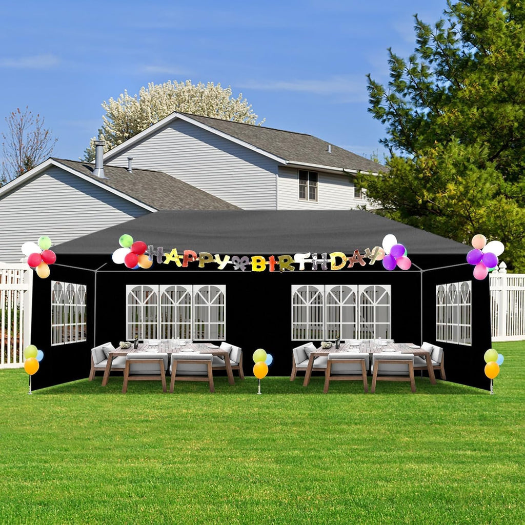 Party Tent for Outdoor Wedding, Birthday, Event, Patio Gazebo, Carport Canopy Shade With Removable Sidewalls & Transparent Window (10'x20'/6 Sidewalls Black)