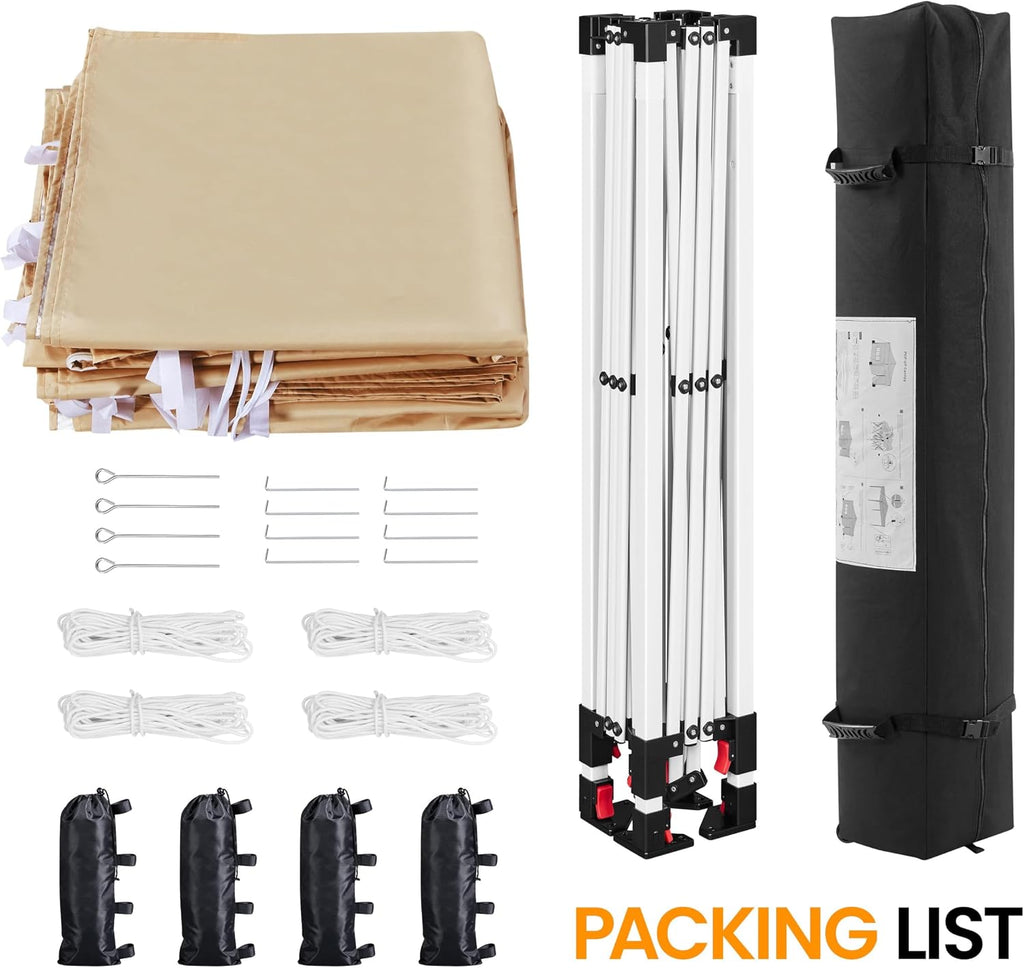 Yaheetech 10x10 Pop Up Canopy with 4 Removable Sidewalls, Portable Enclosed Instant Tent, Waterproof Outdoor Tent, Beach Sun Shelter with 4 Sandbags, 12 Stakes & 4 Ropes, Khaki