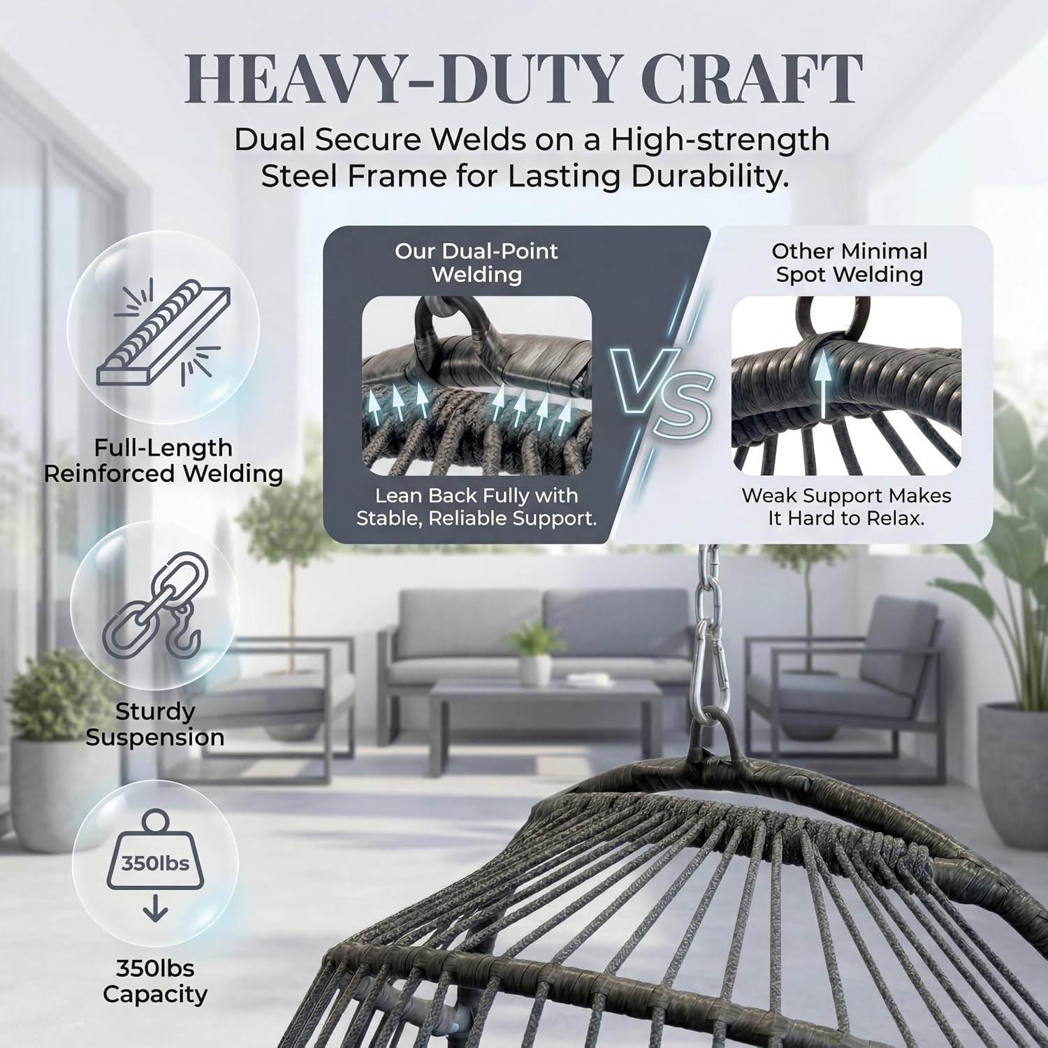 BULEXYARD Hanging Egg Chair Without Stand, 350 Lbs Foldable Wicker Rattan Swing Chair with Comfy Cushion, Outdoor Relaxing Hammock for Bedroom Patio Backyard Balcony Ceiling Tree Mount, Light Grey