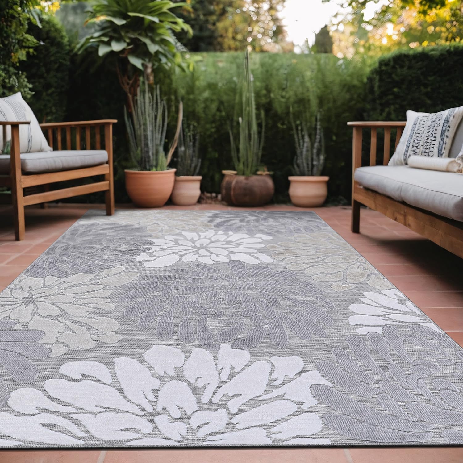 Luul Home Floral Indoor Outdoor Rugs 9x12 Large Area Rug for Living Room, Patio Decor, Kitchen, and Entryway Rug, Washable Stain Resistant Outside Carpet Beige 9 x 12
