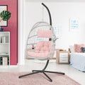 Hanging Egg Chair with Stand - Pink Swing Egg Chairs Wicker Rattan Hammock Chairs for Indoor Outdoor Bedroom Garden - Aluminum Steel Frame and UV Resistant Cushion 350LBS Capacity for Kids Adults