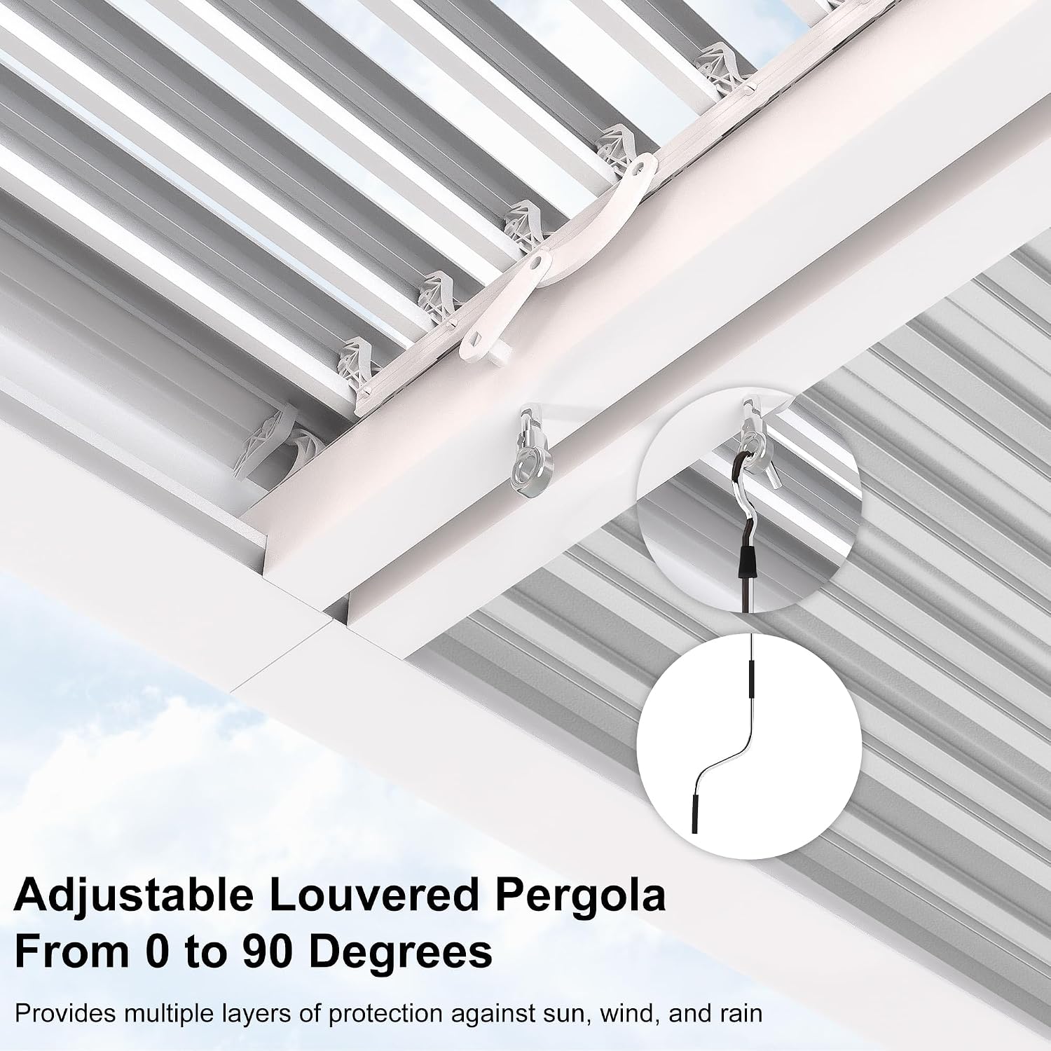 PURPLE LEAF Louvered Pergola 10' x 14' Outdoor White Aluminum Pergola with Fixed Shutter Wall Adjustable Roof Gazebo for Patio Backyard, 1 Short Side