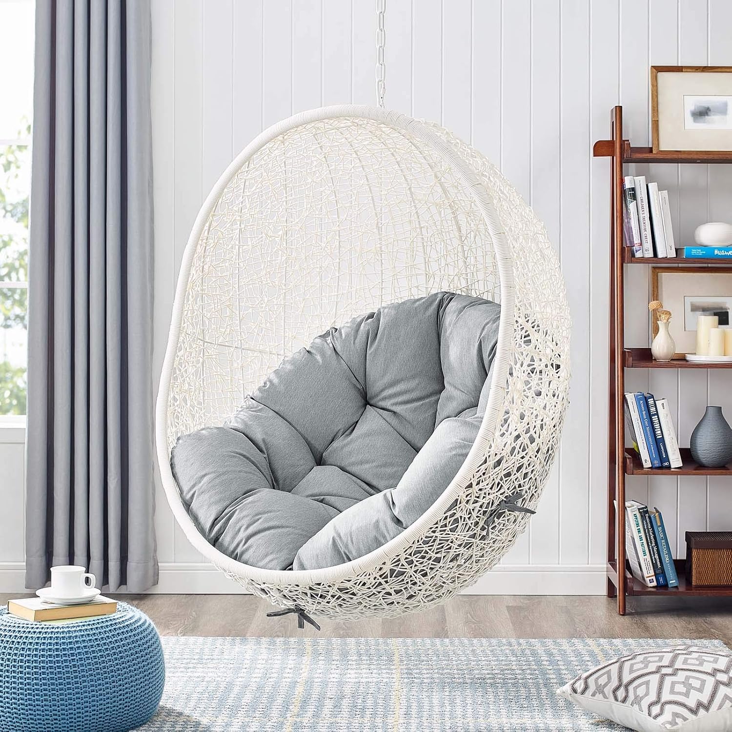 LexMod EEI-2273-WHI-GRY Hide Outdoor Patio Swing Chair, White Gray