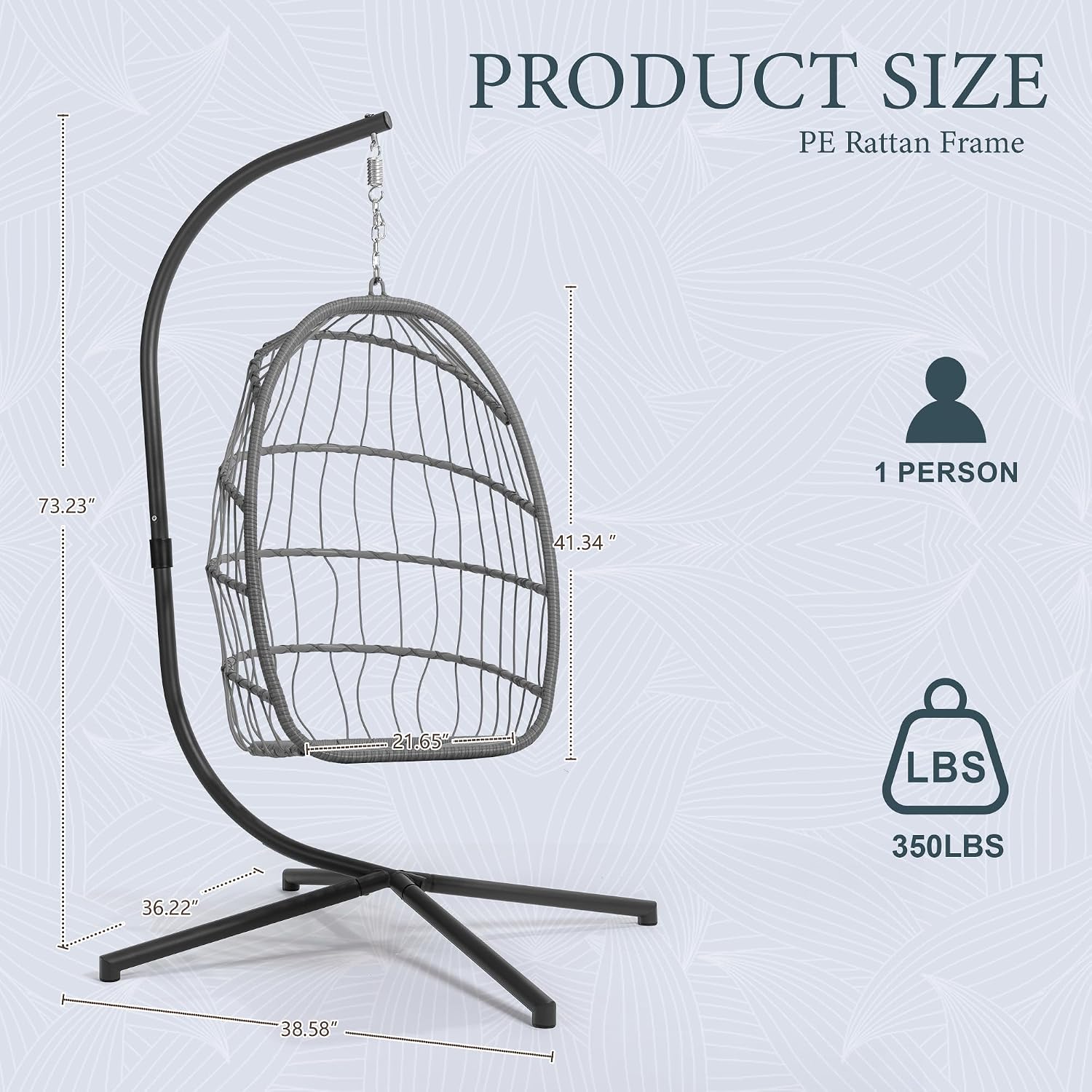 Yechen Wicker Egg Chair Outdoor Indoor for Patio Balcony, Foldable Rattan Egg Swinging Chair Hammock Egg Chairs Hanging Egg Chair for Bedroom, Handmade Chair 350 Lbs Capacity