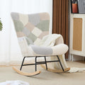 Nursery Rocking Chair Teddy Upholstered Glider Rocker Rocking Accent Chair with High Backrest Armchair Comfy Side Chair for Living Room, Bedroom, Offices (Spliced Green)