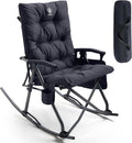 EVER ADVANCED Oversized Folding Rocking Camping Chair, Padded Portable Rocker Chairs for Patio, Lawn and Outdoors, Heavy Duty Hard Armchair for Adults Supports 400lbs, Black