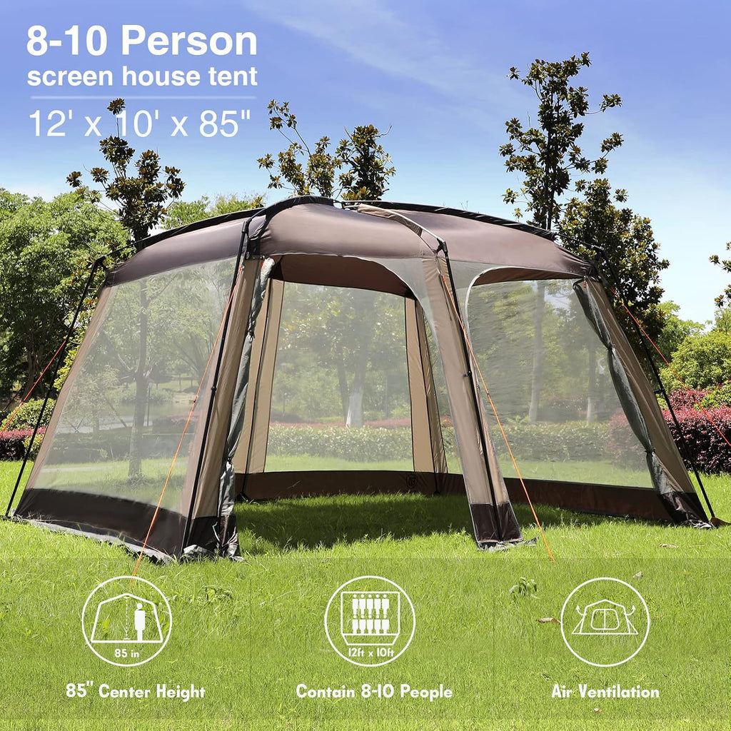 EVER ADVANCED 12' x10' Screen House Tent Netted Canopy Mesh Tents for Camping 8-10 Person Sun Shelter