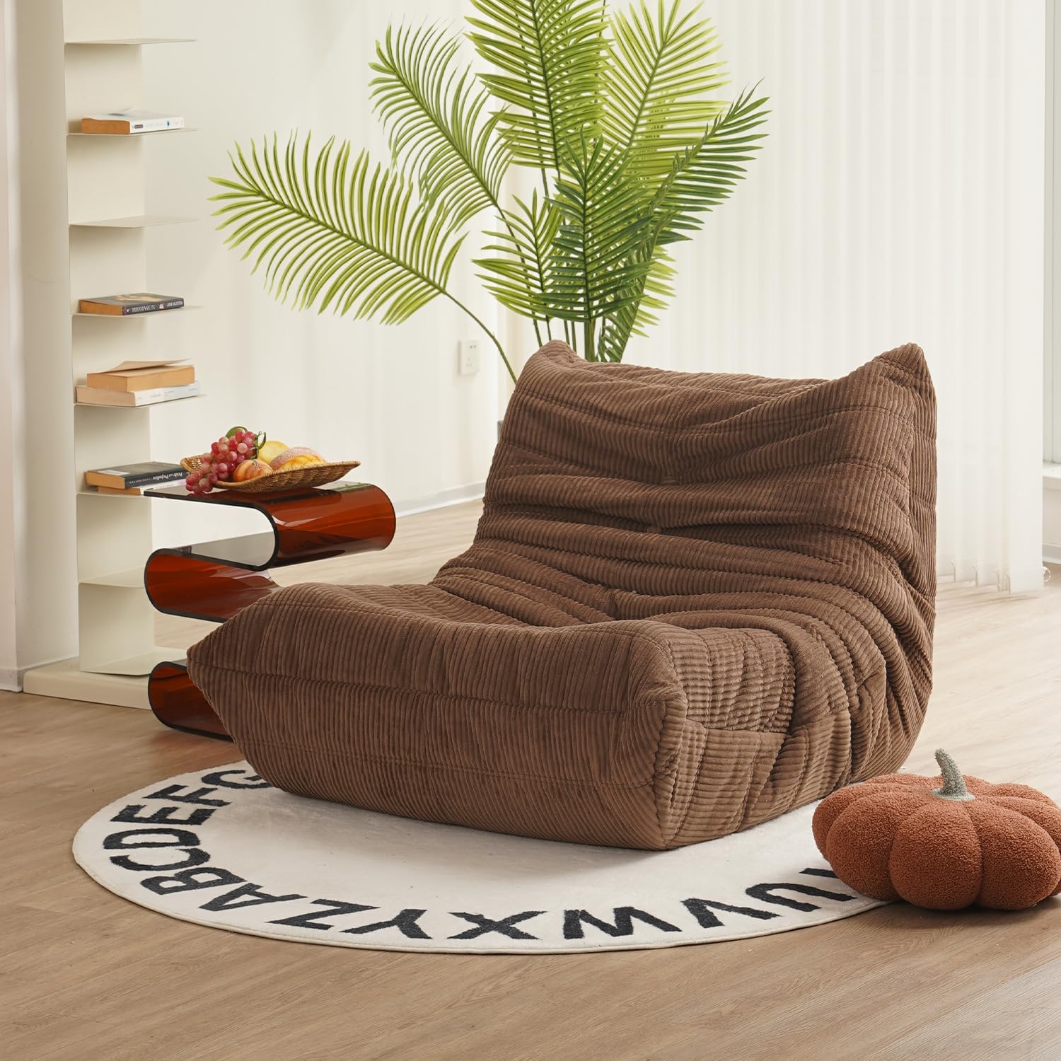 N&V Fireside Chair, Mid Century Armless Floor Sofa, Soft Premium Corduroy Floor Lounge Chair, Foam Sofa Accent Chair for Living Room Bedroom and Office， Brown Sugar