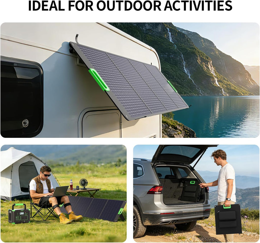200W Portable Solar Panel, 23.5% High Efficiency ETFE Foldable Solar Charger for Power Station, IP65 Waterproof w/ 4 Kickstands, MC4 XT60 Anderson DC 4-in-1 Output for RV Camping Outdoor Emergency